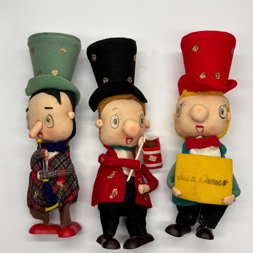 Vintage MCM Felt Christmas Carolers Dolls Set of 3 Figurines 10 Inch See Descrip